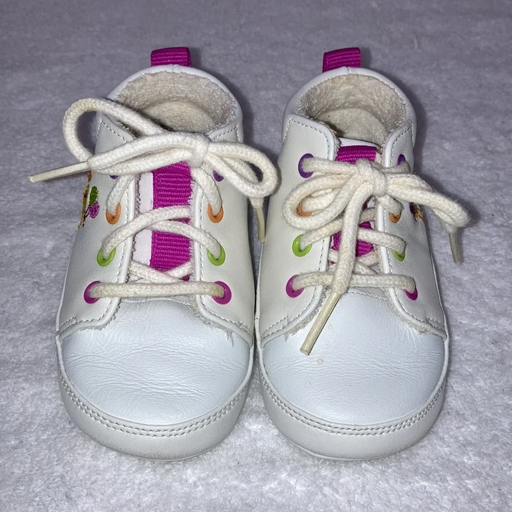 Keds all baby crib shoes white leather embroidered chick balloons size 3